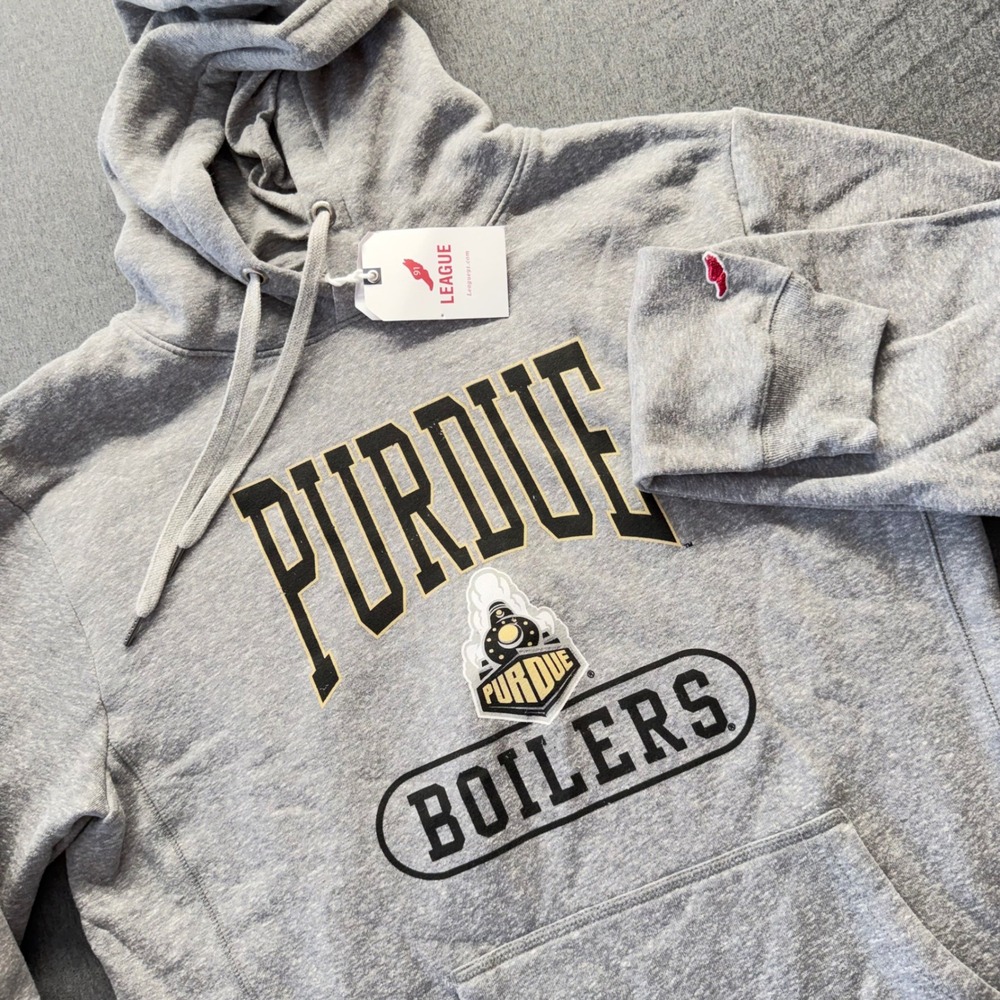 League 91 Purdue Boilers Hoodie Mens Large Gray NCAA Collegiate Sweatshirt NWT